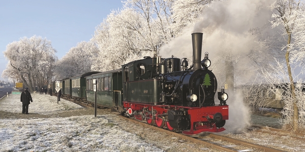 Abb.: Der Nikolaus Dampfzug im winterlichen Heiligenberg. Foto: Lars Böcker
