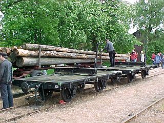 Güterwagen 109 & 110 als Schemelwagenpaar bei einer Holzverladevorführung